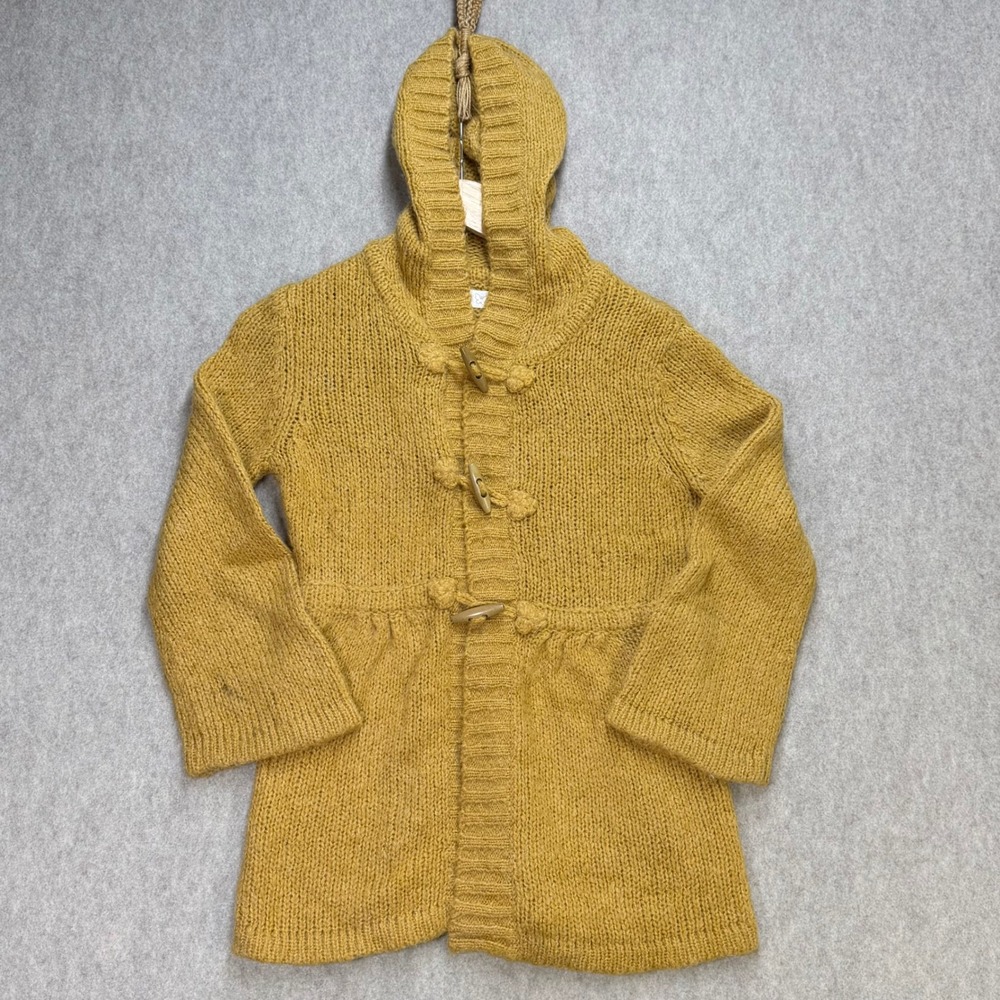 Between Me & You Mustard Yellow Hooded Toggle Knit Cardigan Sweater Small Y2K